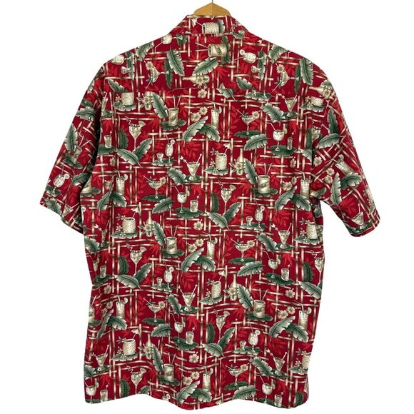Vtg Campia Moda Hawaiian Aloha Shirt Sz Large Red Cotton Tropical Cocktail Print - Picture 8 of 9
